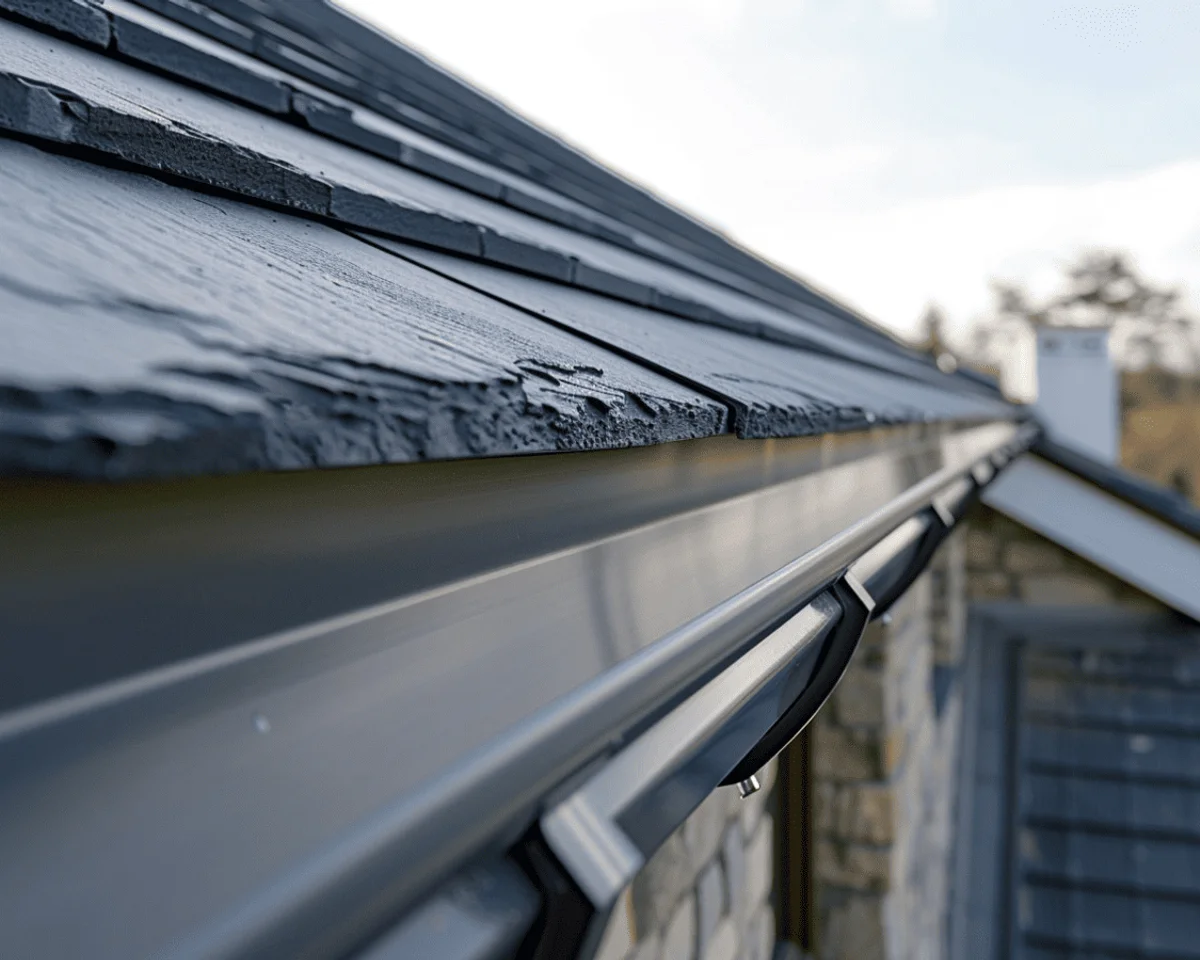 Détail d'une gouttière zinc neuve posée par Okmont sur une maison bretonne