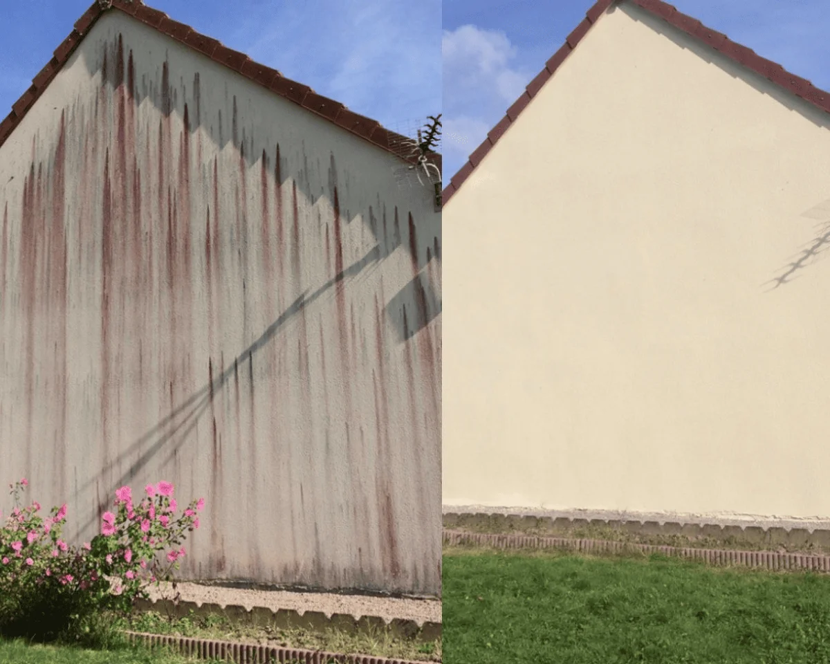 Nettoyage haute pression d'une façade de maison à Rennes par un technicien Okmont